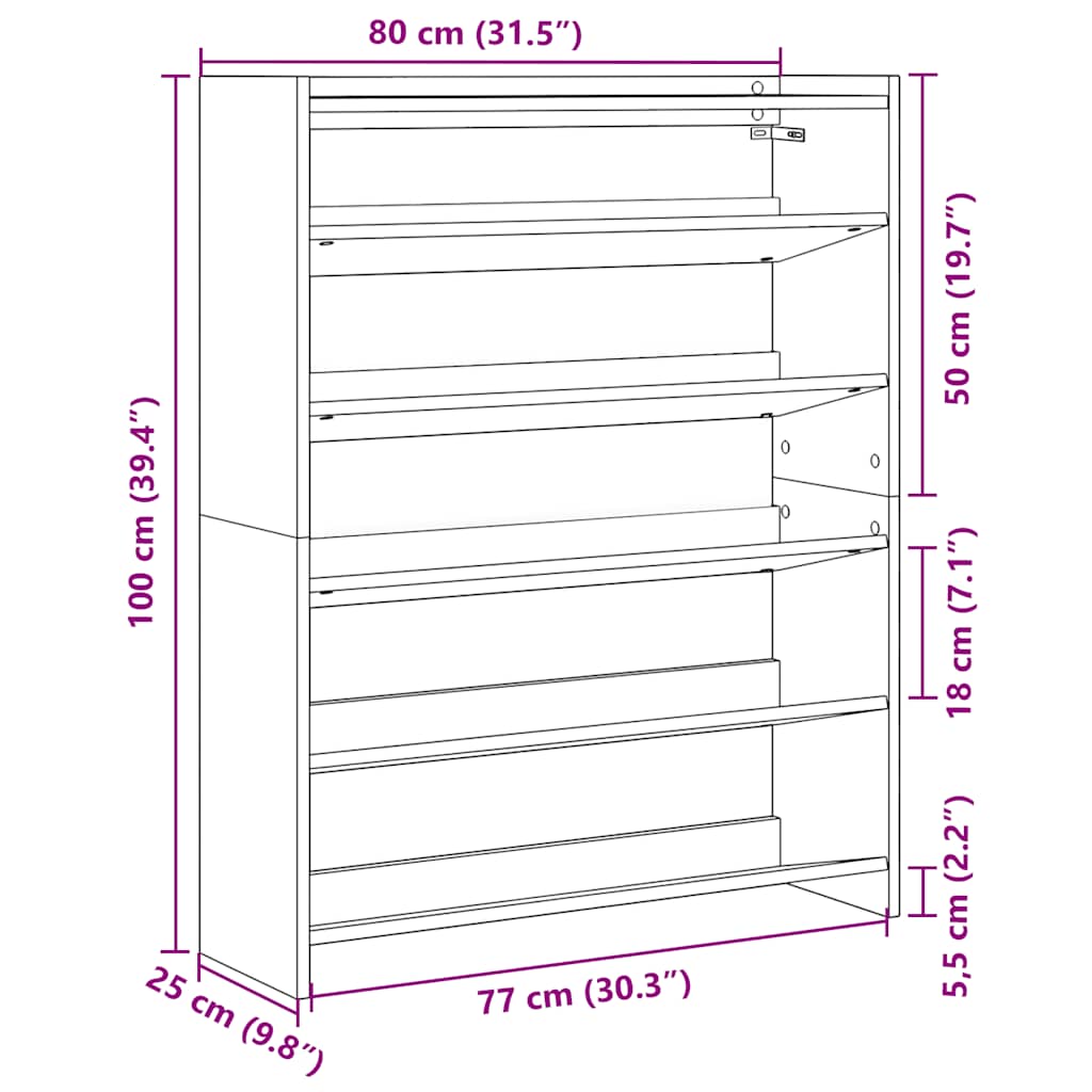 Stalak za cipele boja hrasta 80x25x100 cm konstruirano drvo