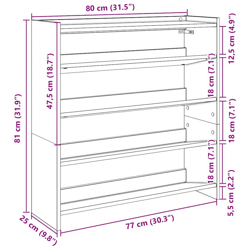Stalak za cipele boja betona 80x25x81 cm konstruirano drvo