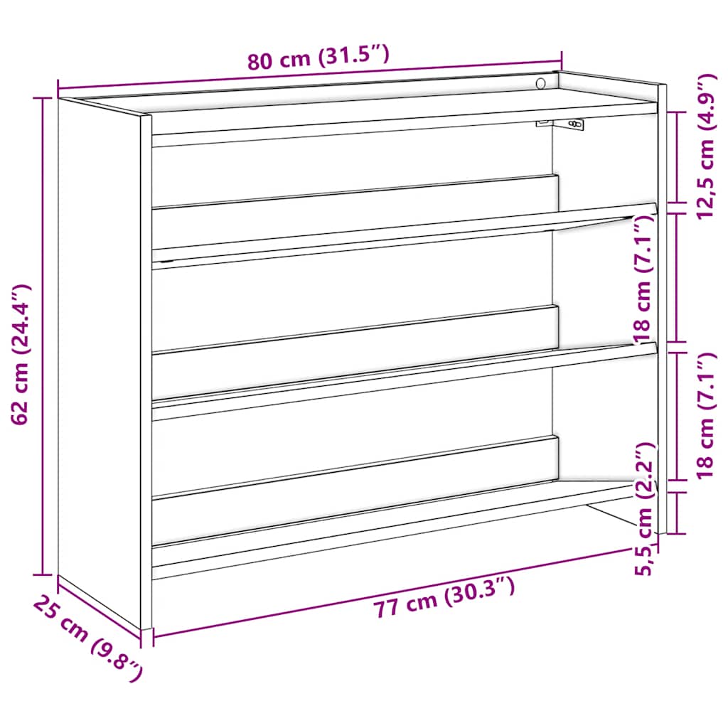 Stalak za cipele crni 80x25x62 cm od konstruiranog drva