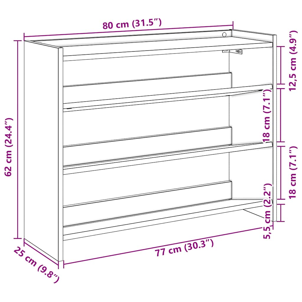 Stalak za cipele boja staro drvo 80x25x62 cm konstruirano drvo