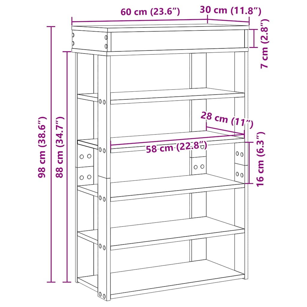 Stalak za cipele boja betona 60x30x98 cm konstruirano drvo