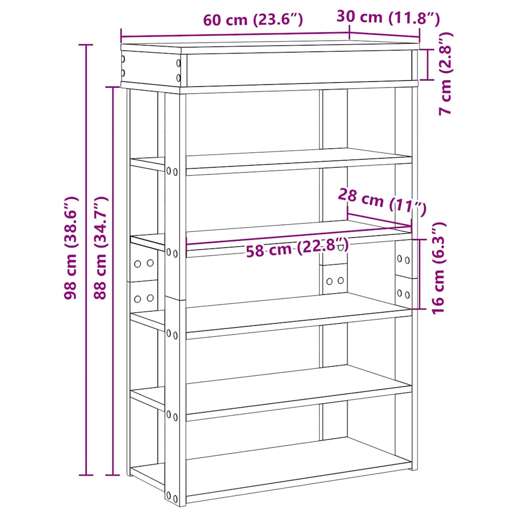 Stalak za cipele boja hrasta 60x30x98 cm konstruirano drvo