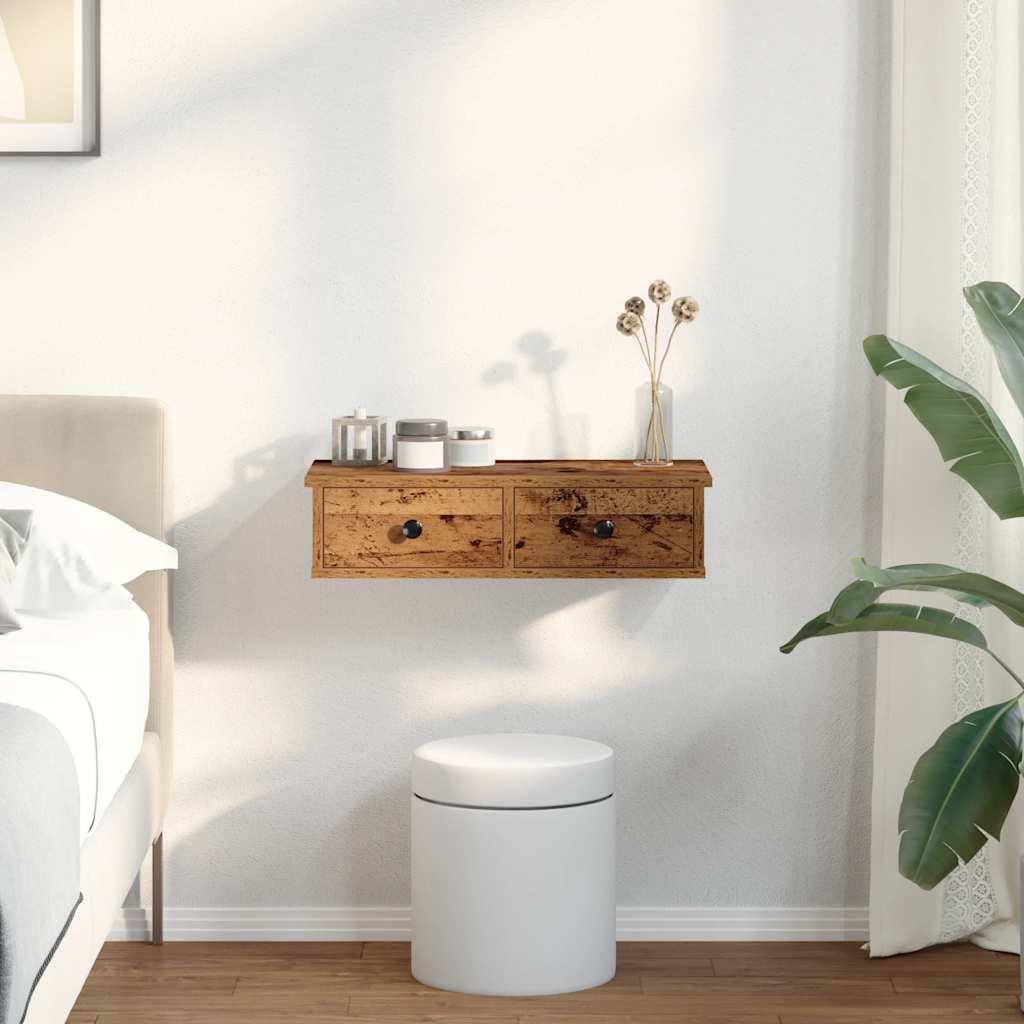 Zidna polica s ladicama staro drvo 60x28x15cm konstruirano drvo