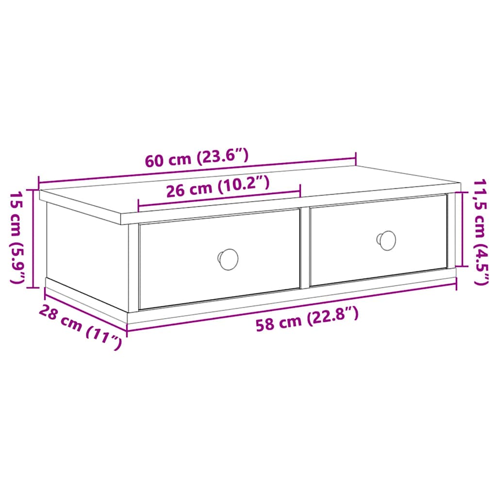 Zidna polica s ladicama staro drvo 60x28x15cm konstruirano drvo