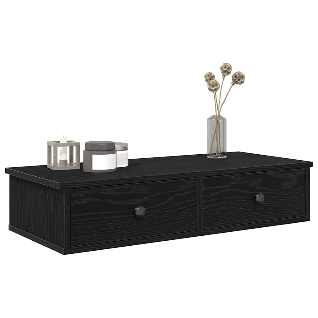 Zidna polica s ladicama crna 80x34x17 cm izrađeno drvo