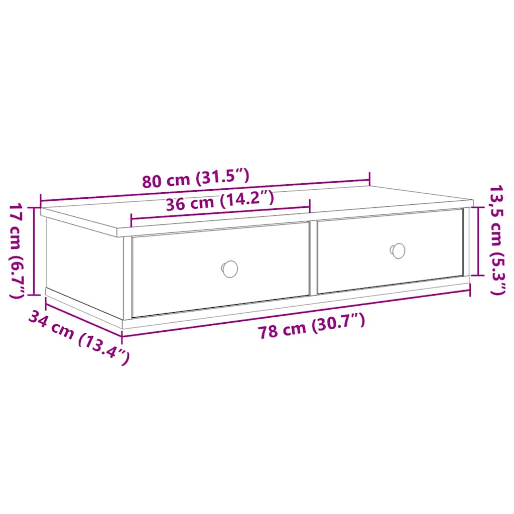 Zidna polica s ladicama staro drvo 80x34x17cm konstruirano drvo