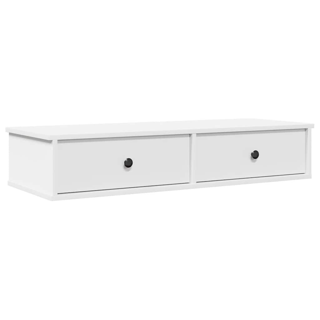 Zidna polica s ladicama bijela 100x37,5x19 cm izrađeno drvo