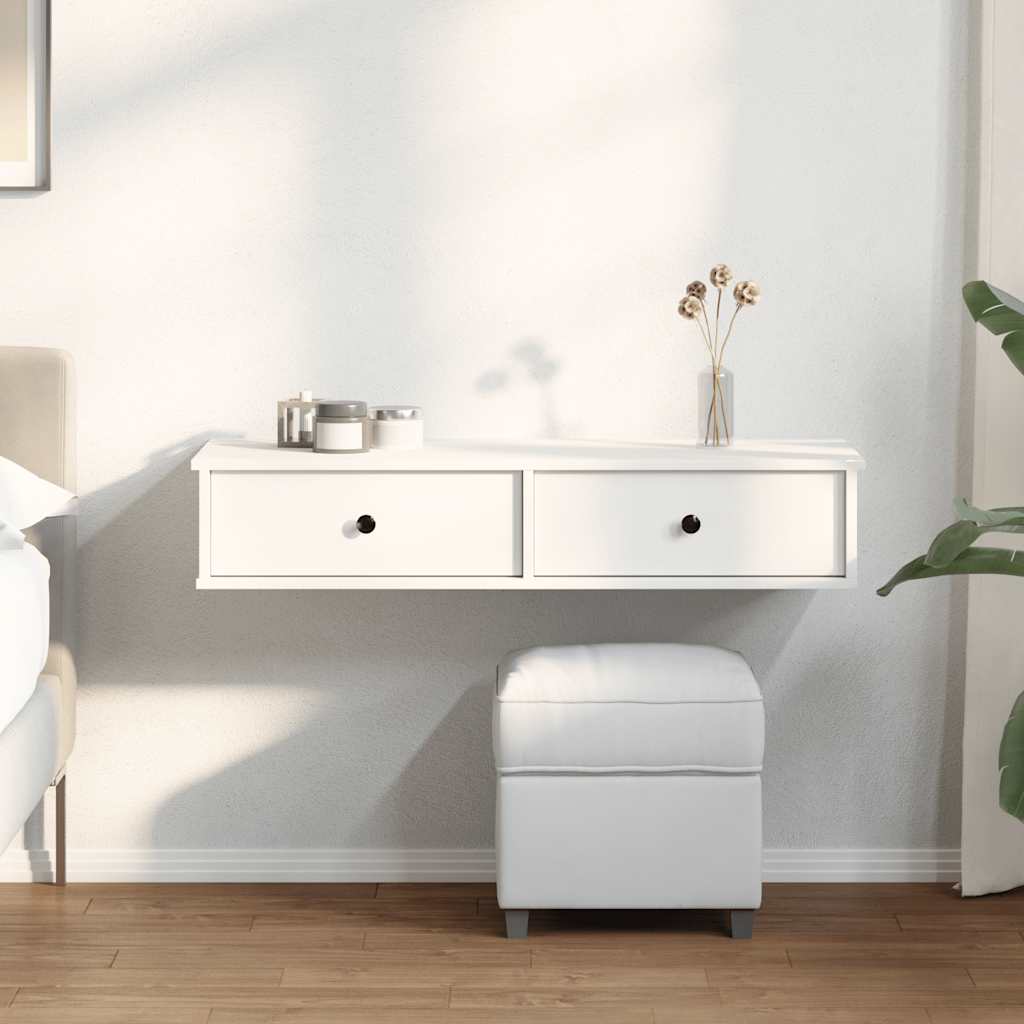 Zidna polica s ladicama bijela 100x37,5x19 cm izrađeno drvo