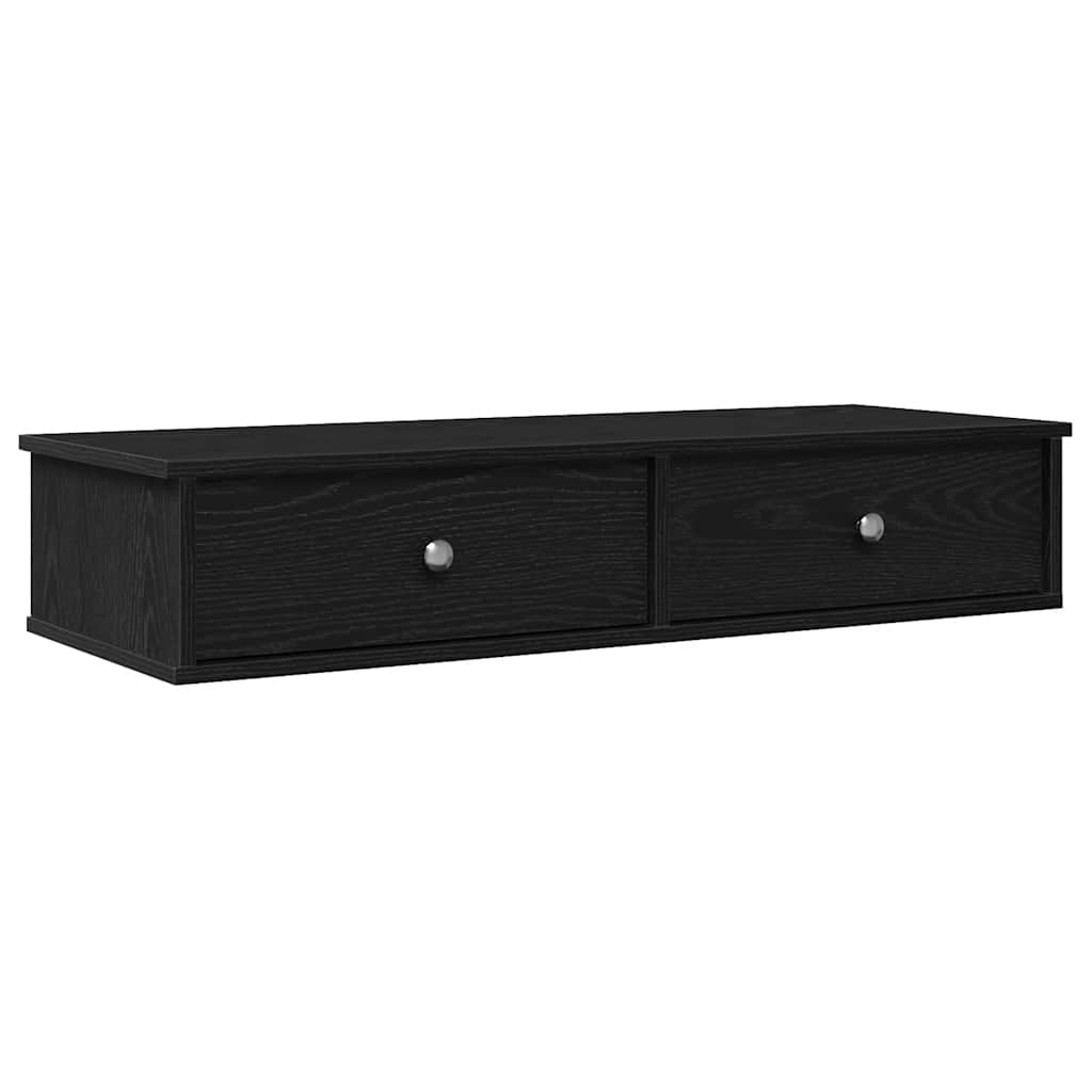 Zidna polica s ladicama crna 100x37,5x19 cm izrađeno drvo