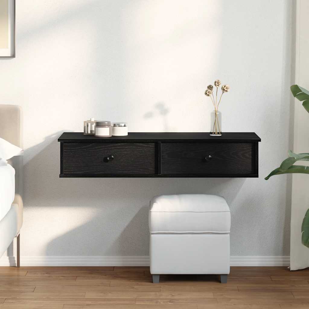 Zidna polica s ladicama crna 100x37,5x19 cm izrađeno drvo