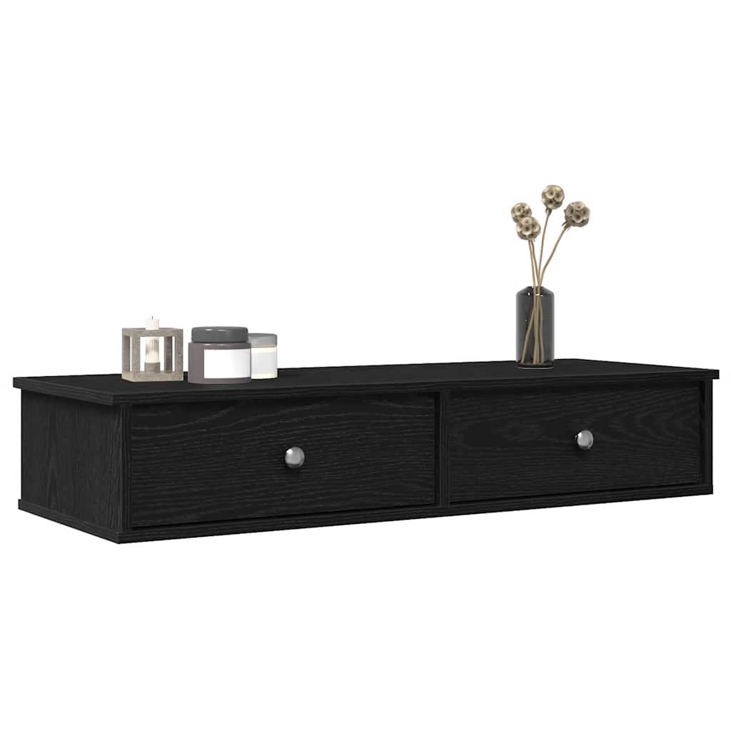 Zidna polica s ladicama crna 100x37,5x19 cm izrađeno drvo