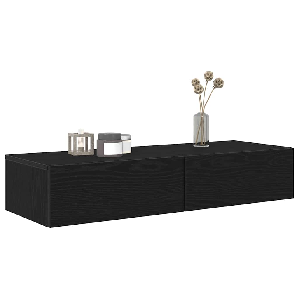Zidna polica s ladicama crna 100x36x19 cm izrađeno drvo