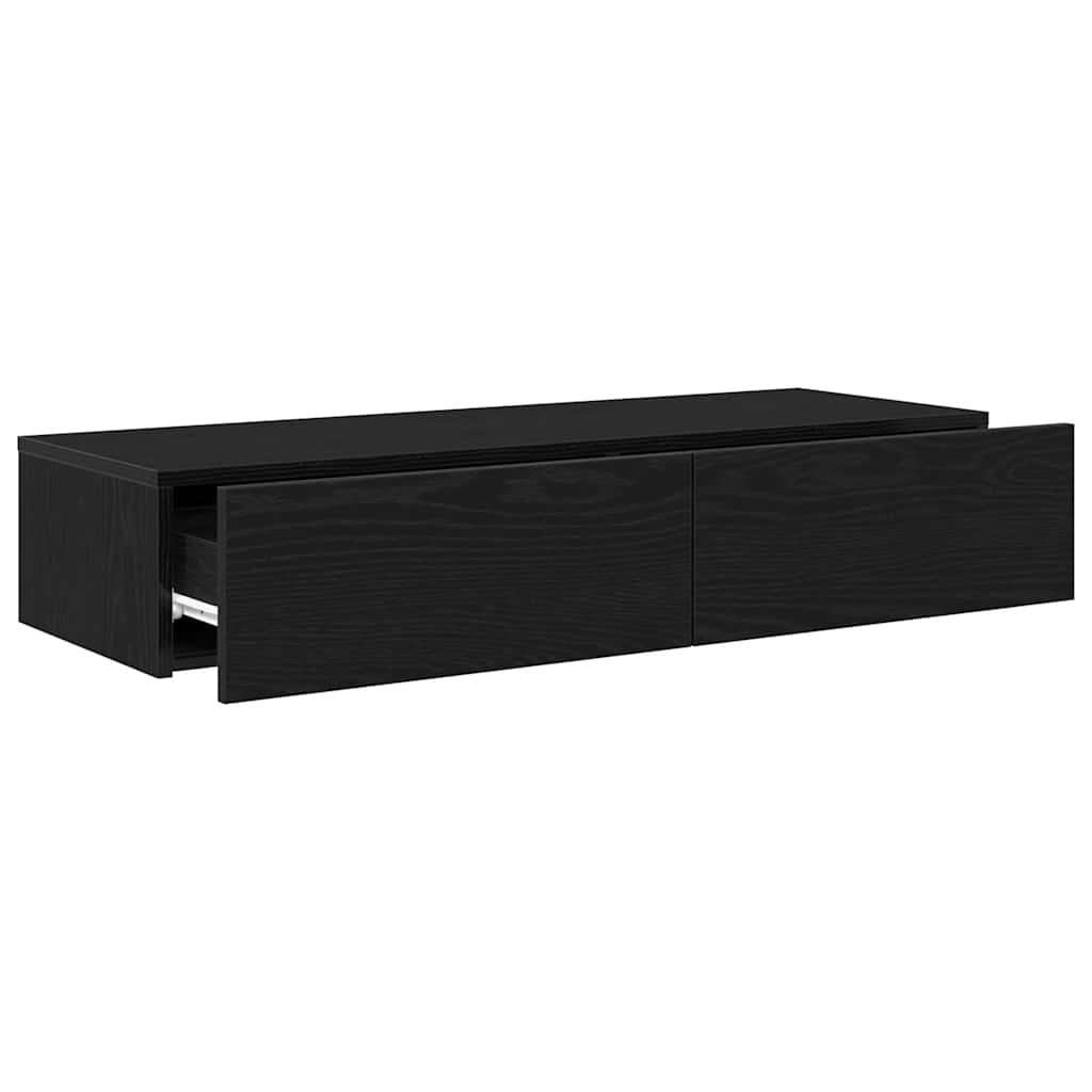 Zidna polica s ladicama crna 100x36x19 cm izrađeno drvo