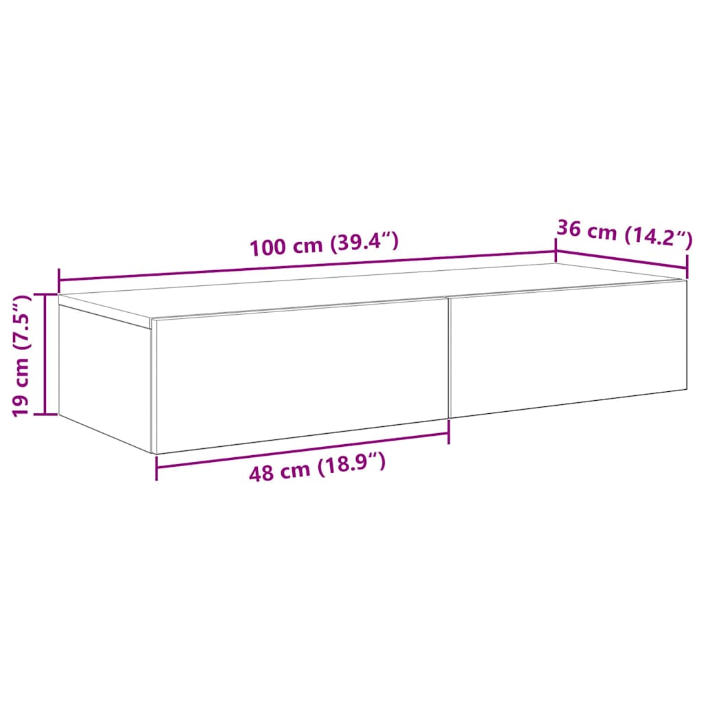 Zidna polica s ladicama crna 100x36x19 cm izrađeno drvo