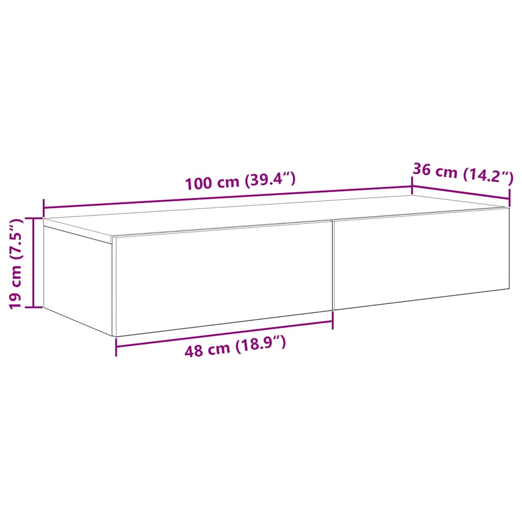 Zidna polica s ladicama siva sonoma 100x36x19 cm