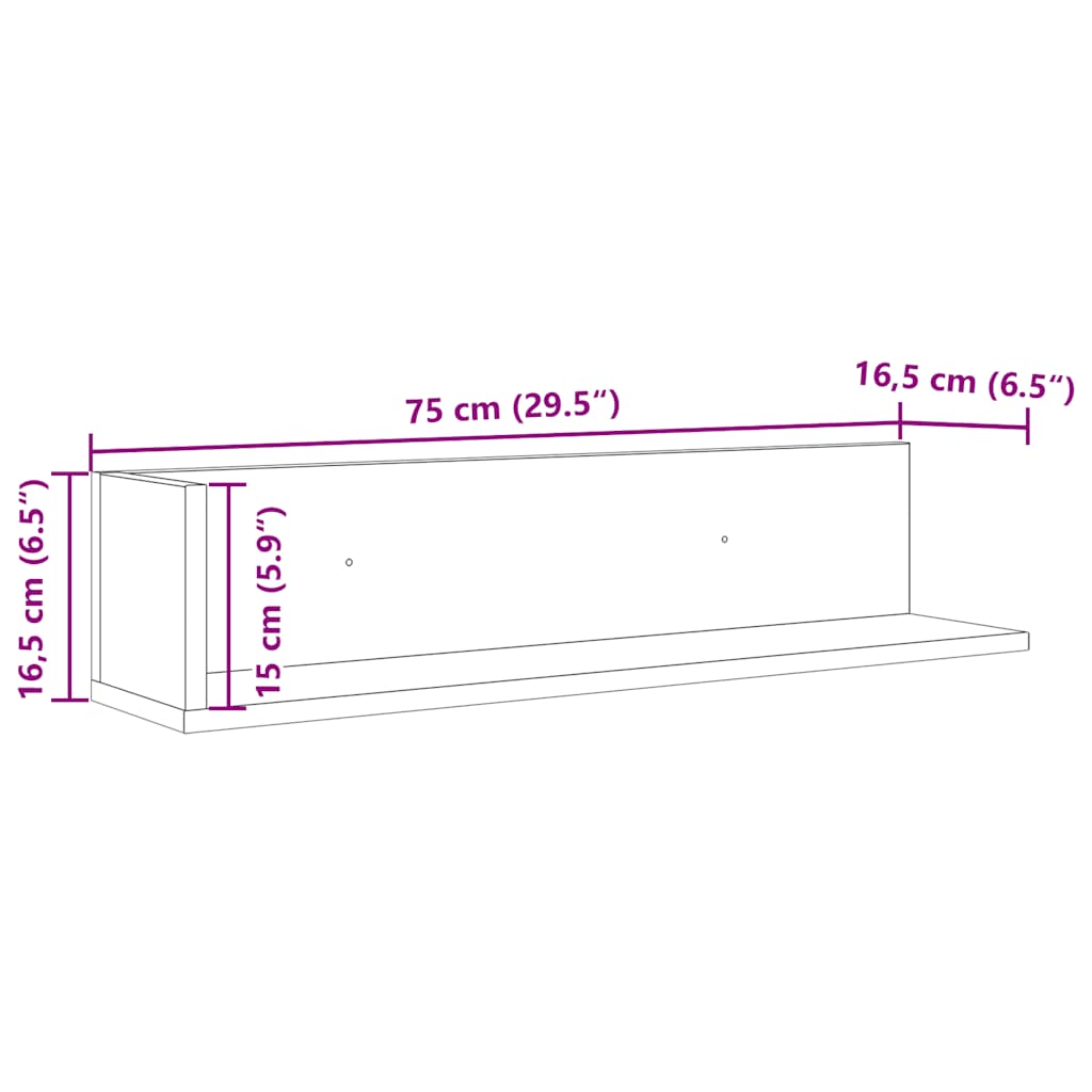 Zidne police 2 kom bijele 75x16,5x16,5 cm konstruirano drvo