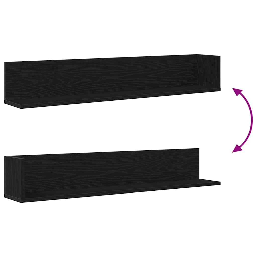 Zidne police 2 kom crne 100x16,5x16,5 cm konstruirano drvo