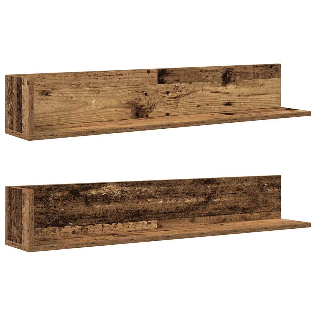 Zidne police 2 kom Staro drvo 100x16,5x16,5cm Konstruirano drvo