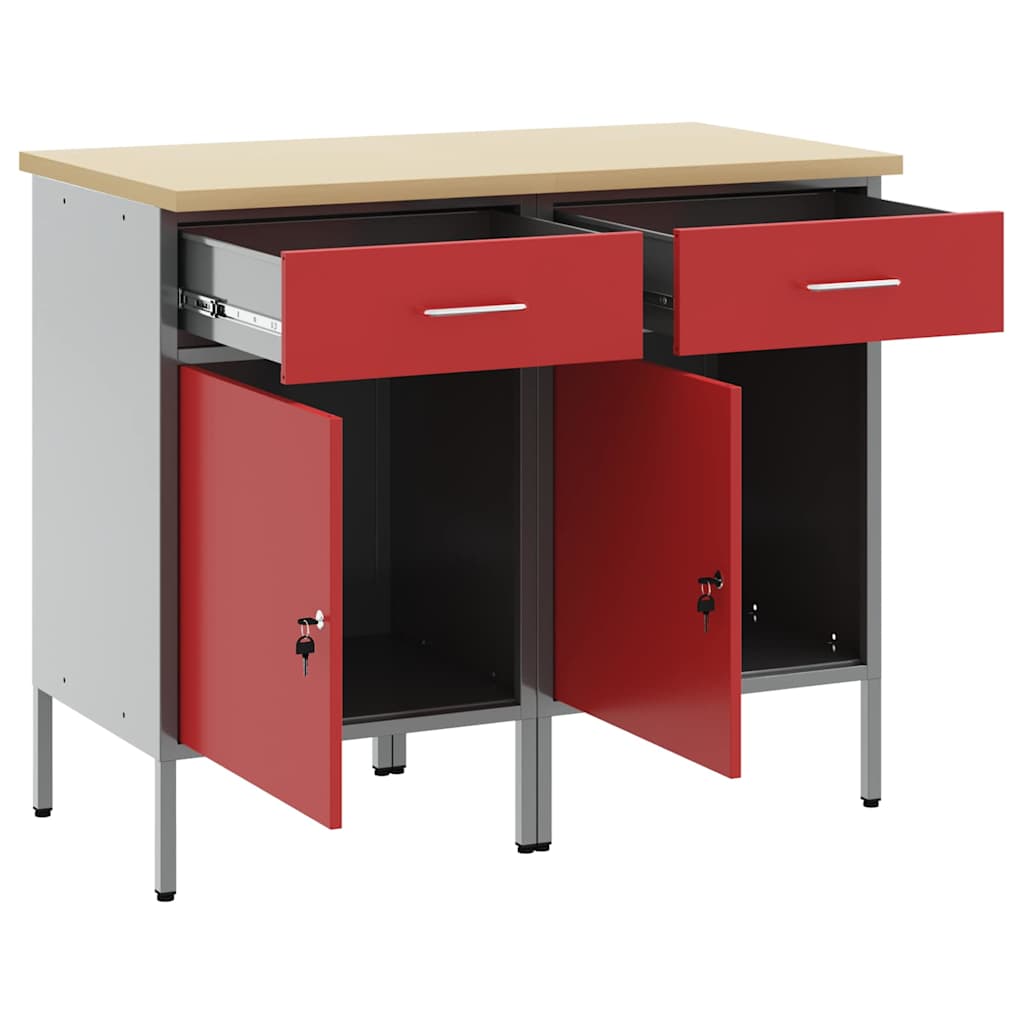 Radni ormar s ladicama 2 pcs Crvena i siva 100 x 55 x 85 cm