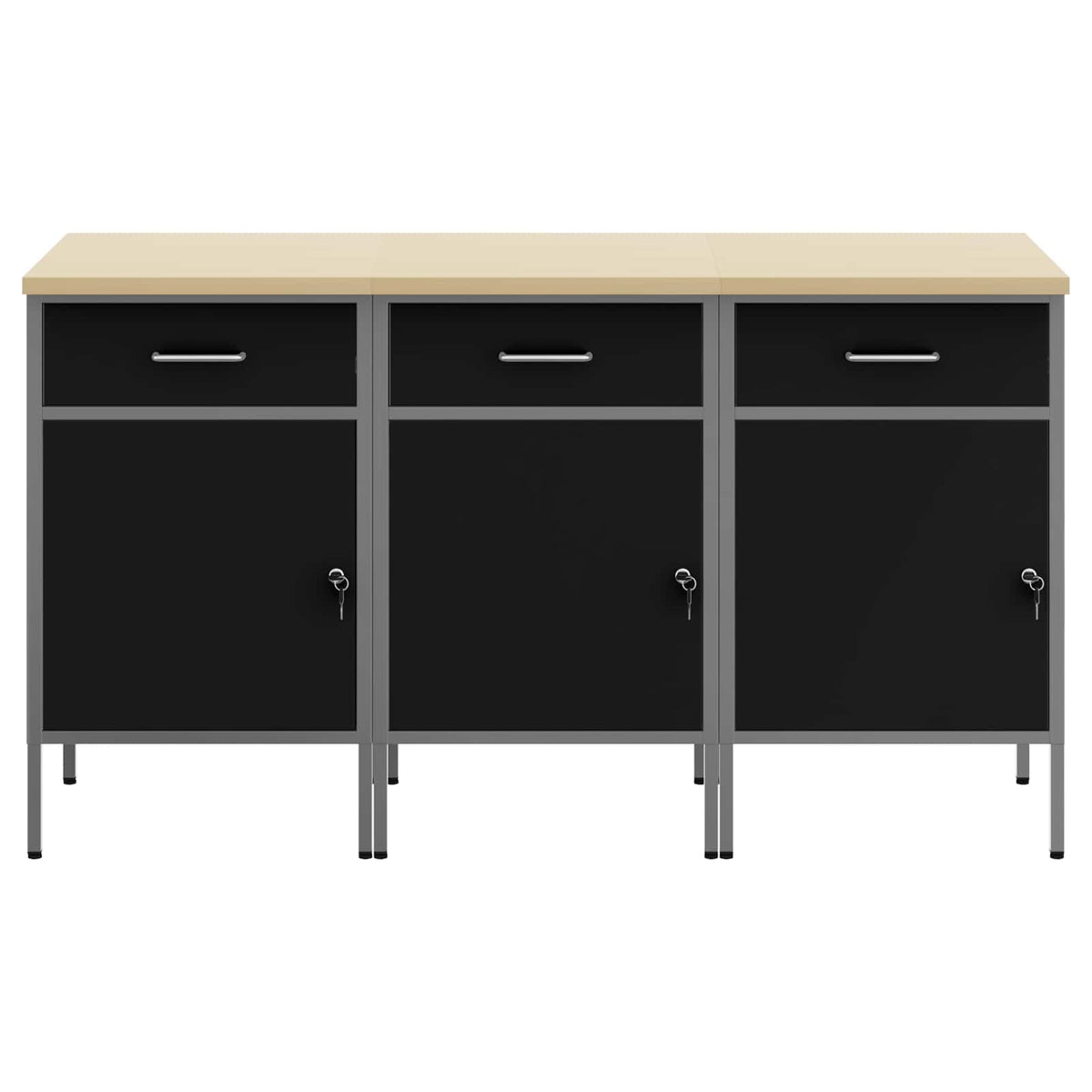 Radni ormar s ladicama 3 pcs Crna i Siva 150 x 55 x 85 cm