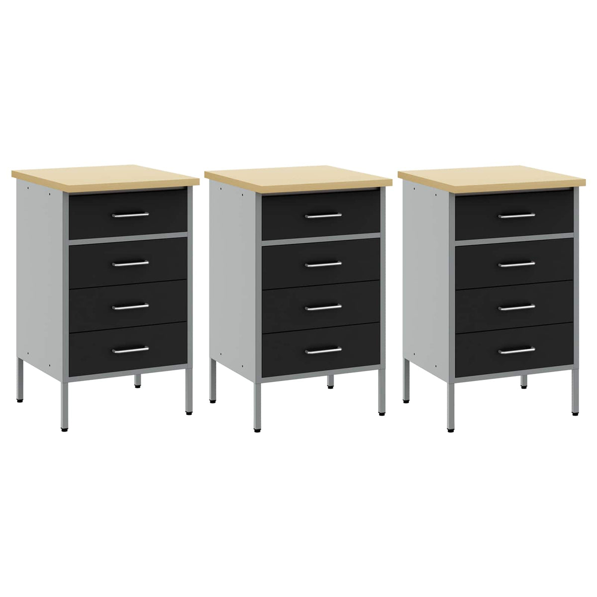 Radni ormar s ladicama 3 pcs Crna i Siva 150 x 55 x 85 cm