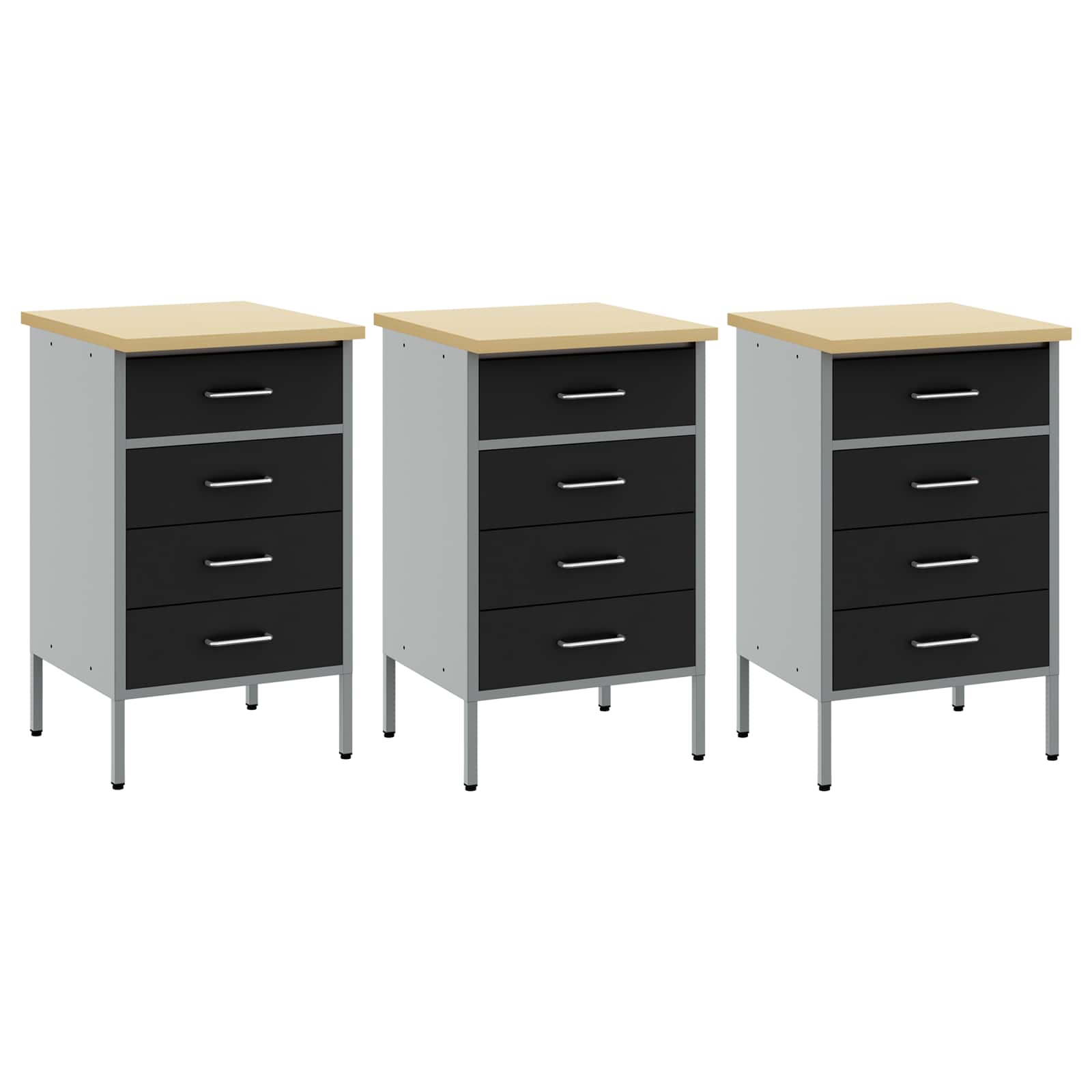 Radni ormar s ladicama 3 pcs Crna i Siva 150 x 55 x 85 cm