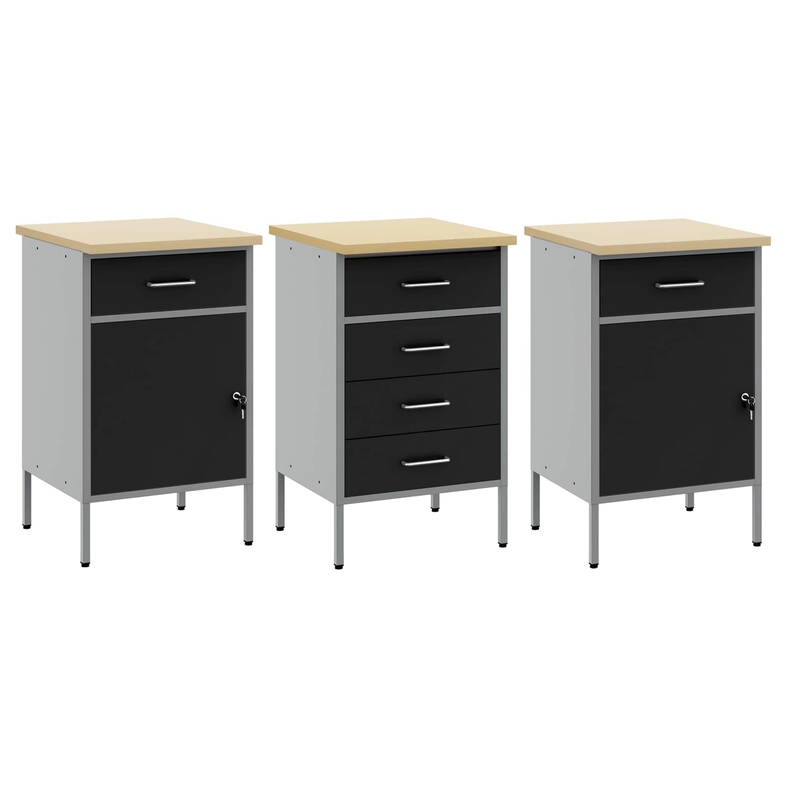 Radni ormar s ladicama 3 pcs Crna i Siva 150 x 55 x 85 cm