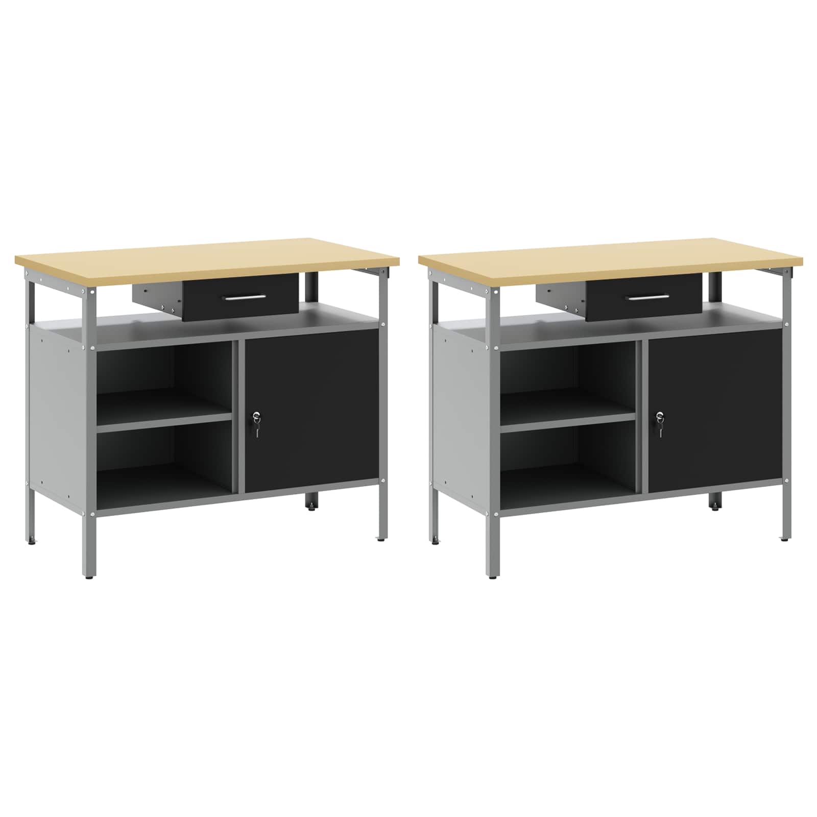 Set radnog stola s ladicama 2 pcs Crna i Siva 200 x 55 x 85 cm