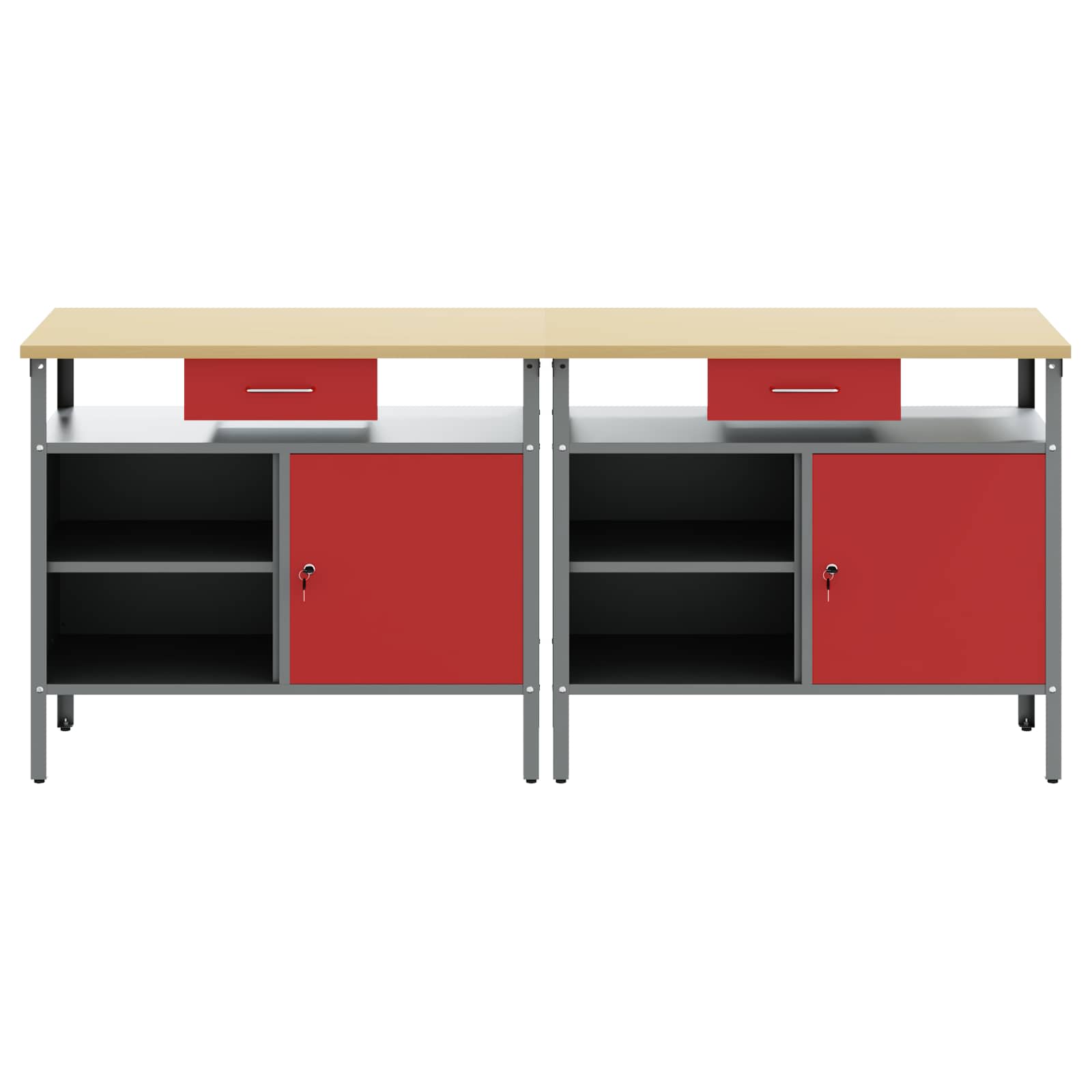 Set radnog stola s policom 2 pcs Crvena i siva 200 x 55 x 85 cm
