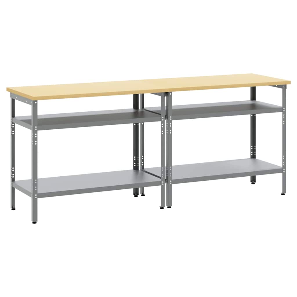 Set radnog stola s policom 2 pcs Bež i siva 200 x 55 x 85 cm