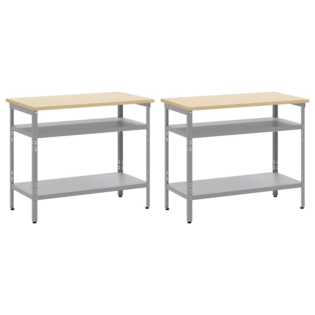 Set radnog stola s policom 2 pcs Bež i siva 200 x 55 x 85 cm