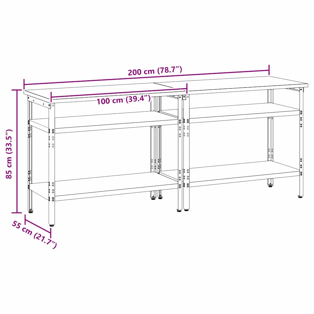 Set radnog stola s policom 2 pcs Bež i siva 200 x 55 x 85 cm
