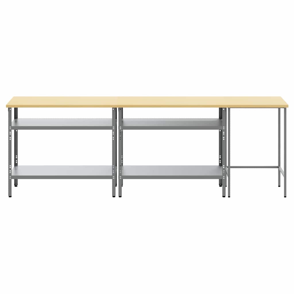 Set radnog stola 3 pcs Bež i siva Čelik s prahom premazan