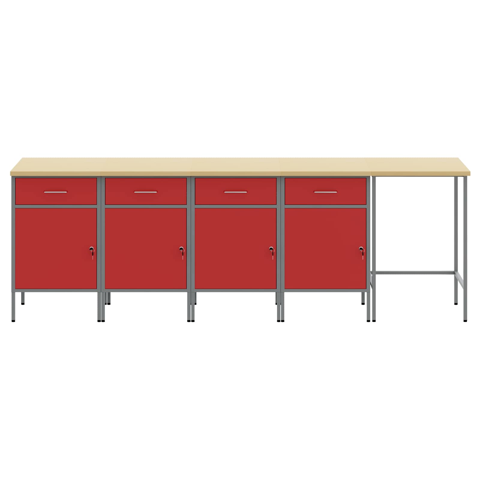 Set radnih ormarića s ladicama s pohranom 5 pcs Crvena i siva
