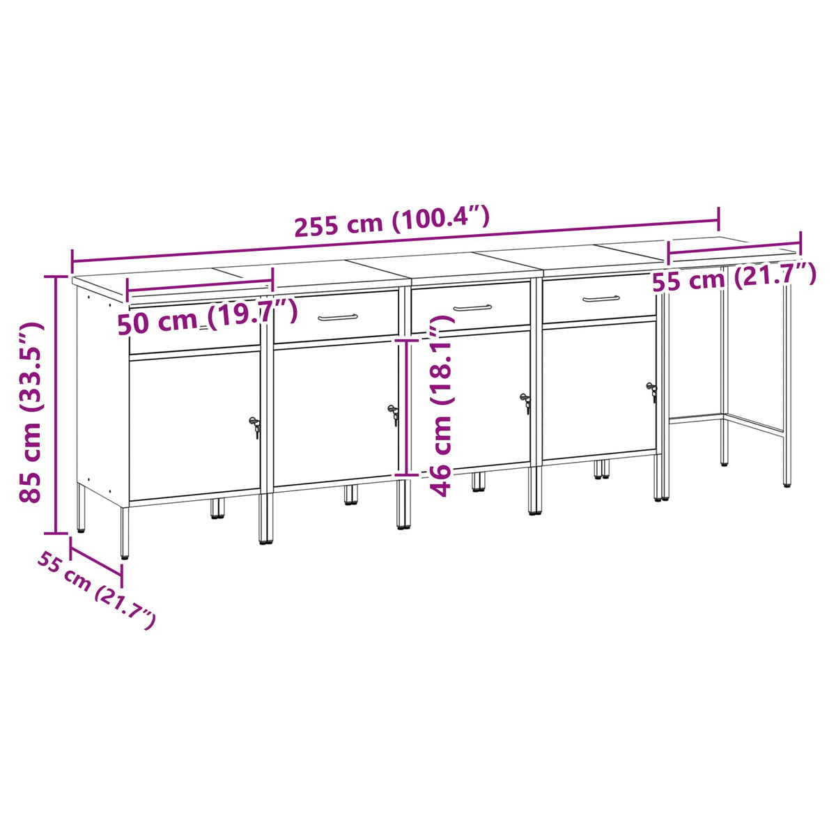 Set radnih ormarića s ladicama s pohranom 5 pcs Crvena i siva