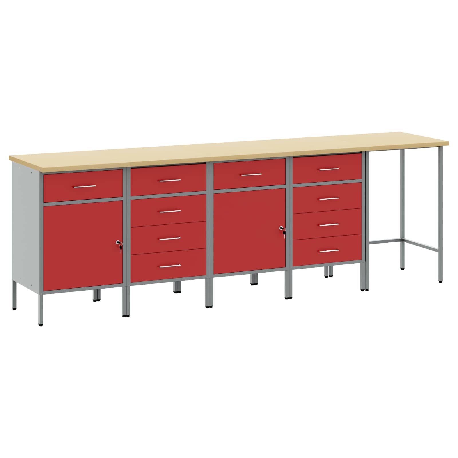 Set radnih ormarića s ladicama s pohranom 5 pcs Crvena i siva