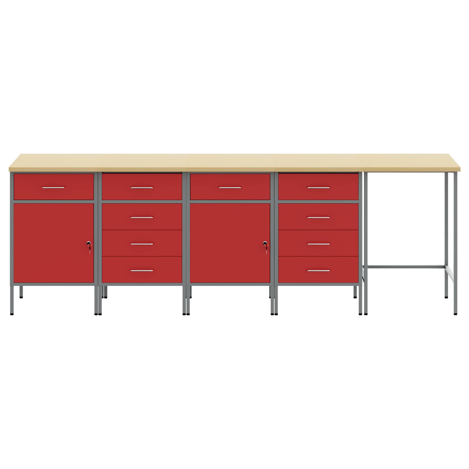 Set radnih ormarića s ladicama s pohranom 5 pcs Crvena i siva