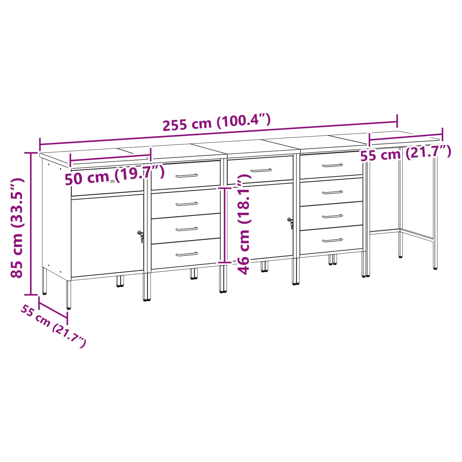 Set radnih ormarića s ladicama s pohranom 5 pcs Crvena i siva