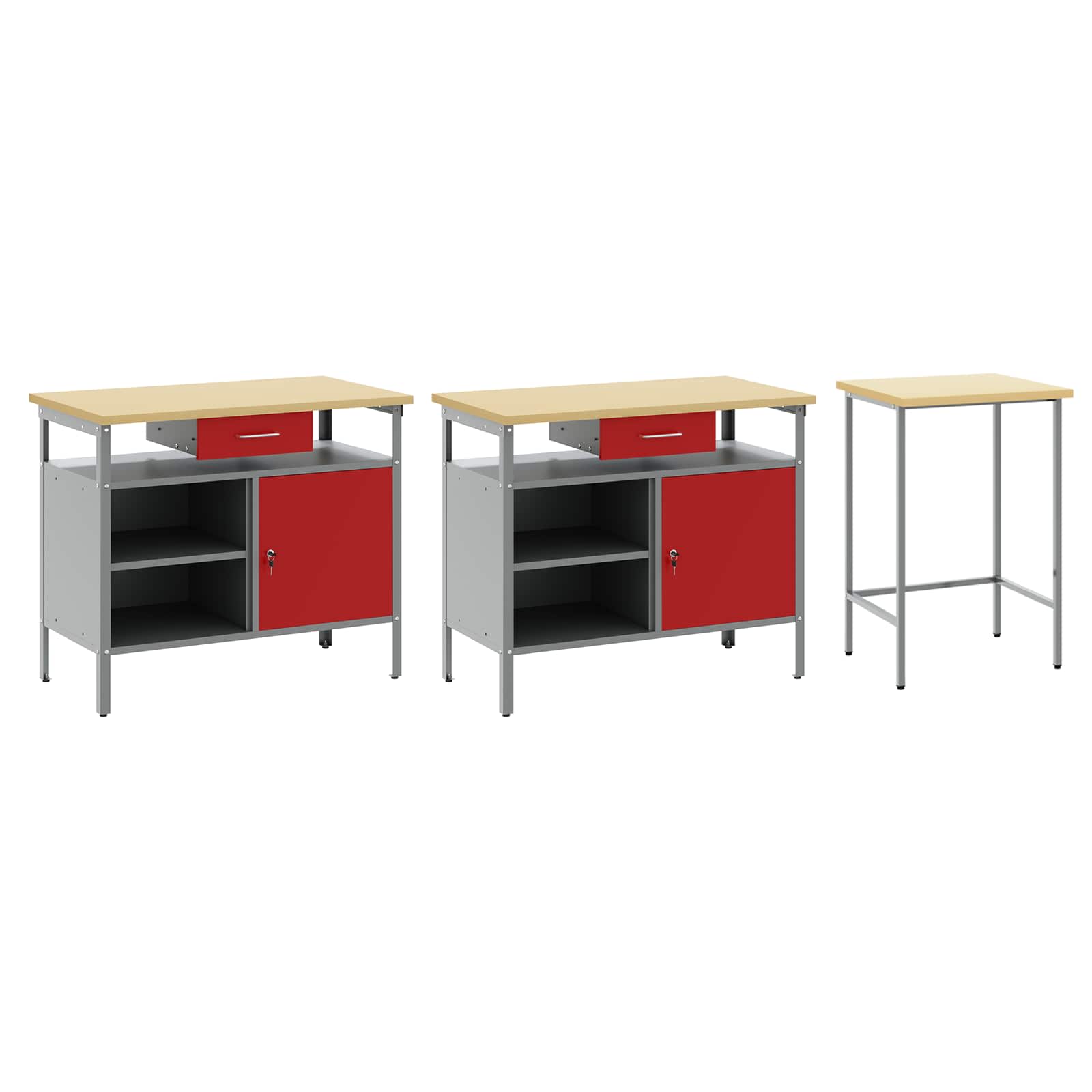 Set radnog stola 3 pcs Crna i Siva Čelik s prahom premazan