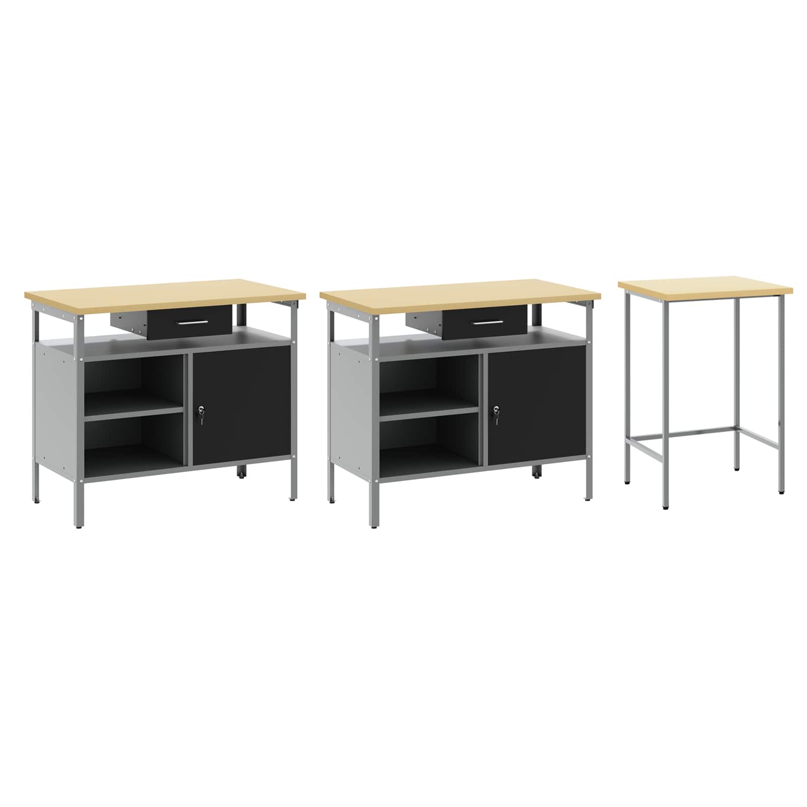 Set radnog stola 3 pcs Crvena i siva Čelik s prahom premazan