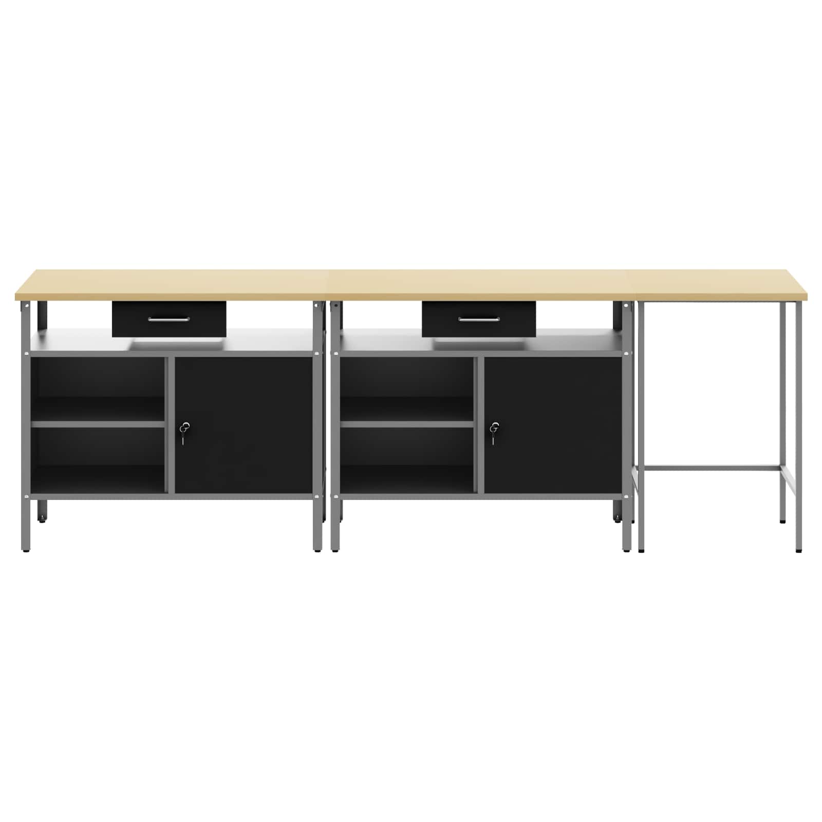 Set radnog stola 3 pcs Crvena i siva Čelik s prahom premazan