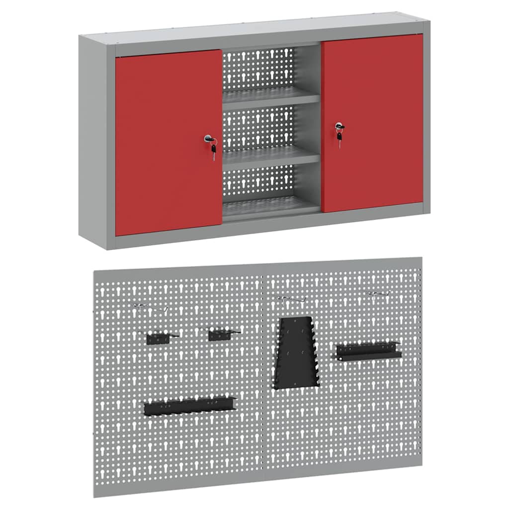 Set ormara za alate 3 pcs Crvena Čelik s prahom premazan