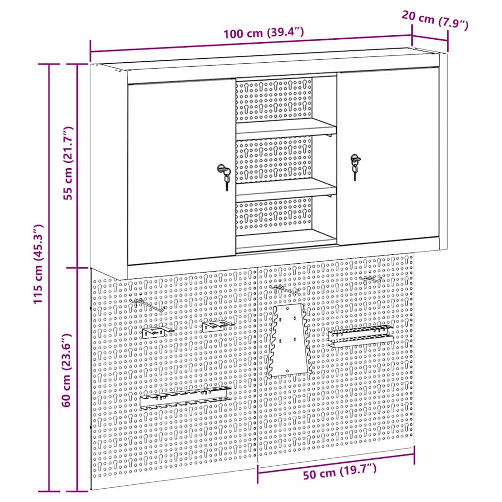 Set ormara za alate 3 pcs Crvena Čelik s prahom premazan
