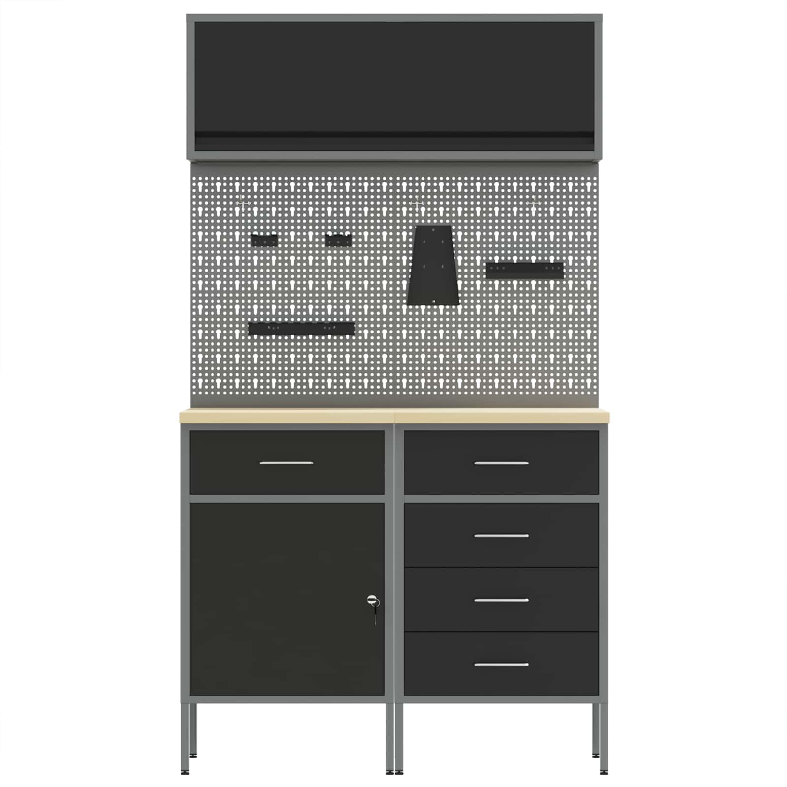 Set radnih ormarića s ladicama s policom s pohranom 5 pcs Crna
