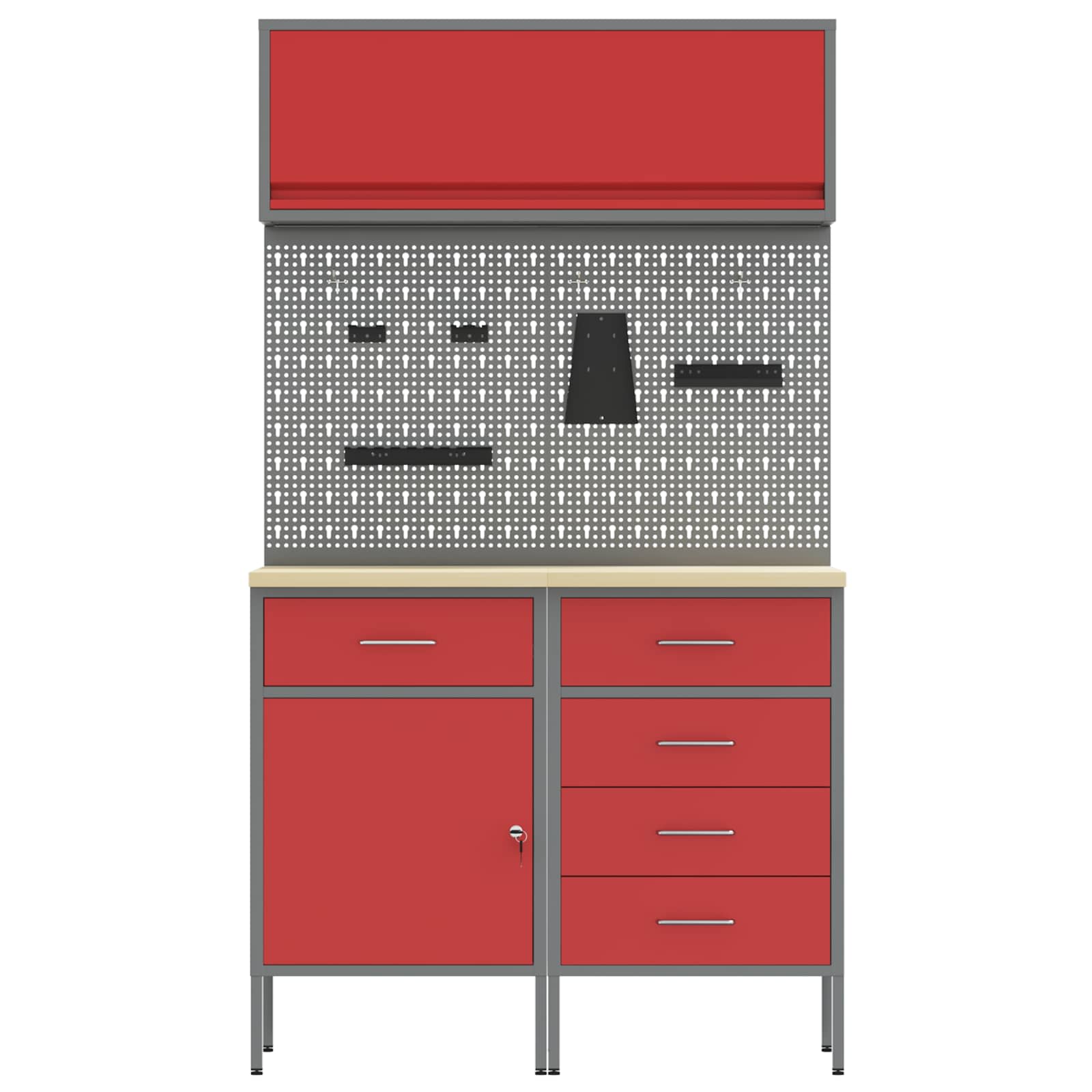Set radnih ormarića s ladicama s policom 5 pcs Crvena