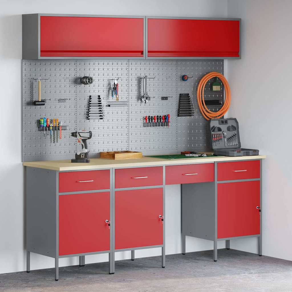 Set radnih ormarića s ladicama s pohranom 10 pcs Crvena