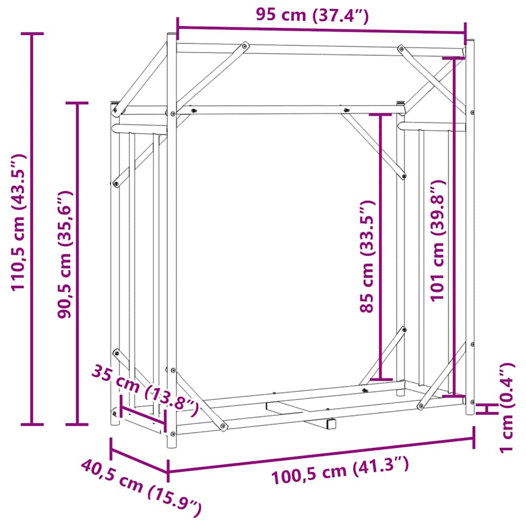 Stalak za drva za ogrjev s kišnom navlakom 100,5x40,5x110,5 cm