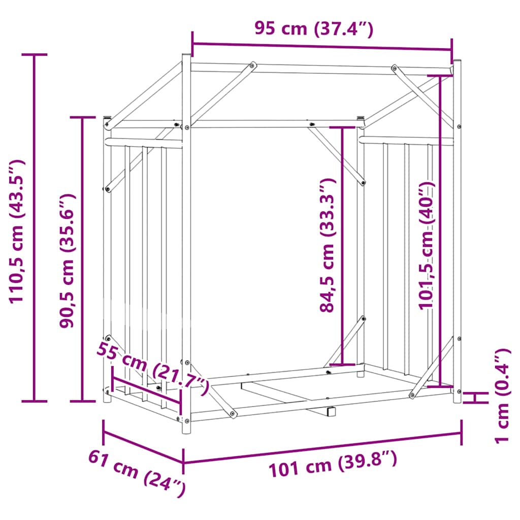 Stalak za drva za ogrjev s kišnom navlakom 101x61x110,5 cm