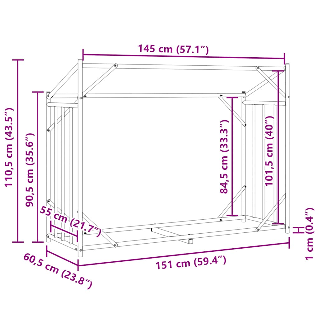 Stalak za drva za ogrjev s kišnom navlakom 151x60,5x110,5 cm