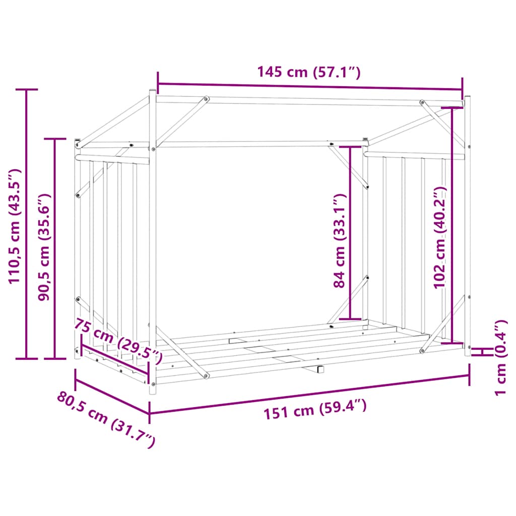 Stalak za drva za ogrjev s kišnom navlakom 151x80,5x110,5 cm